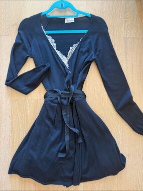 RED Valentino Black Lace-Trim Wrap dress